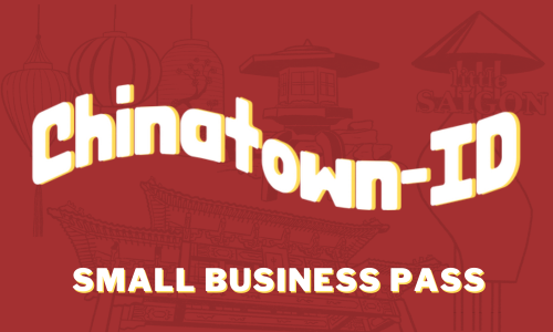 Chinatown-ID Small Business Pass white curved letters on a red background